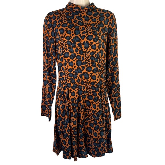 Topshop Animal Print Mock Neck Long Sleeve Bold Statement Dress Size 6 - Picture 1 of 11
